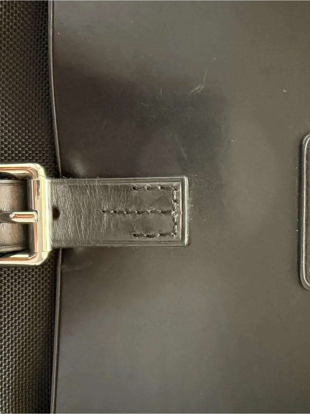 TUMI Black Leather & Ballistic Nylon Messenger Bag